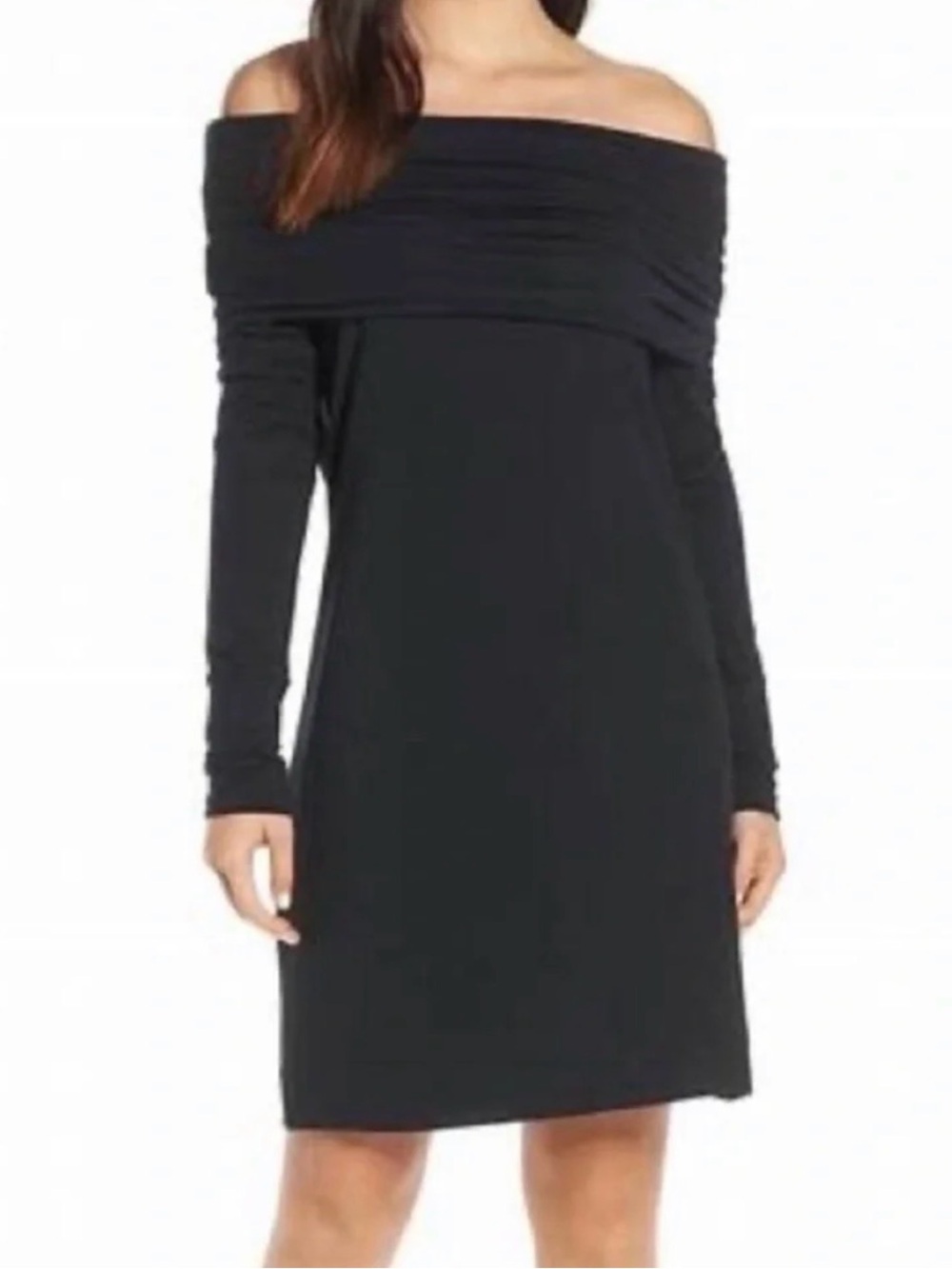 Wilfred Off-Shoulder Black Knit Dress